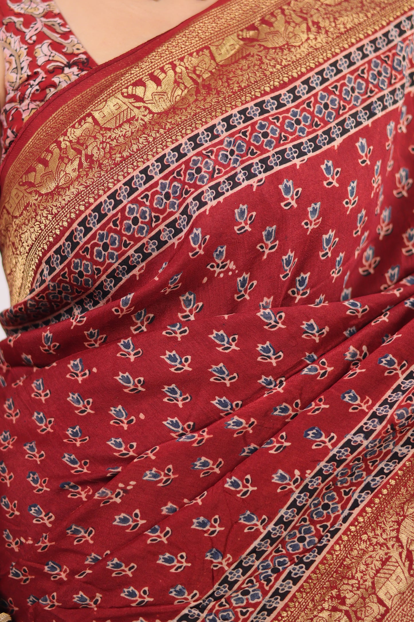 Ajrakh Dola Silk Saree