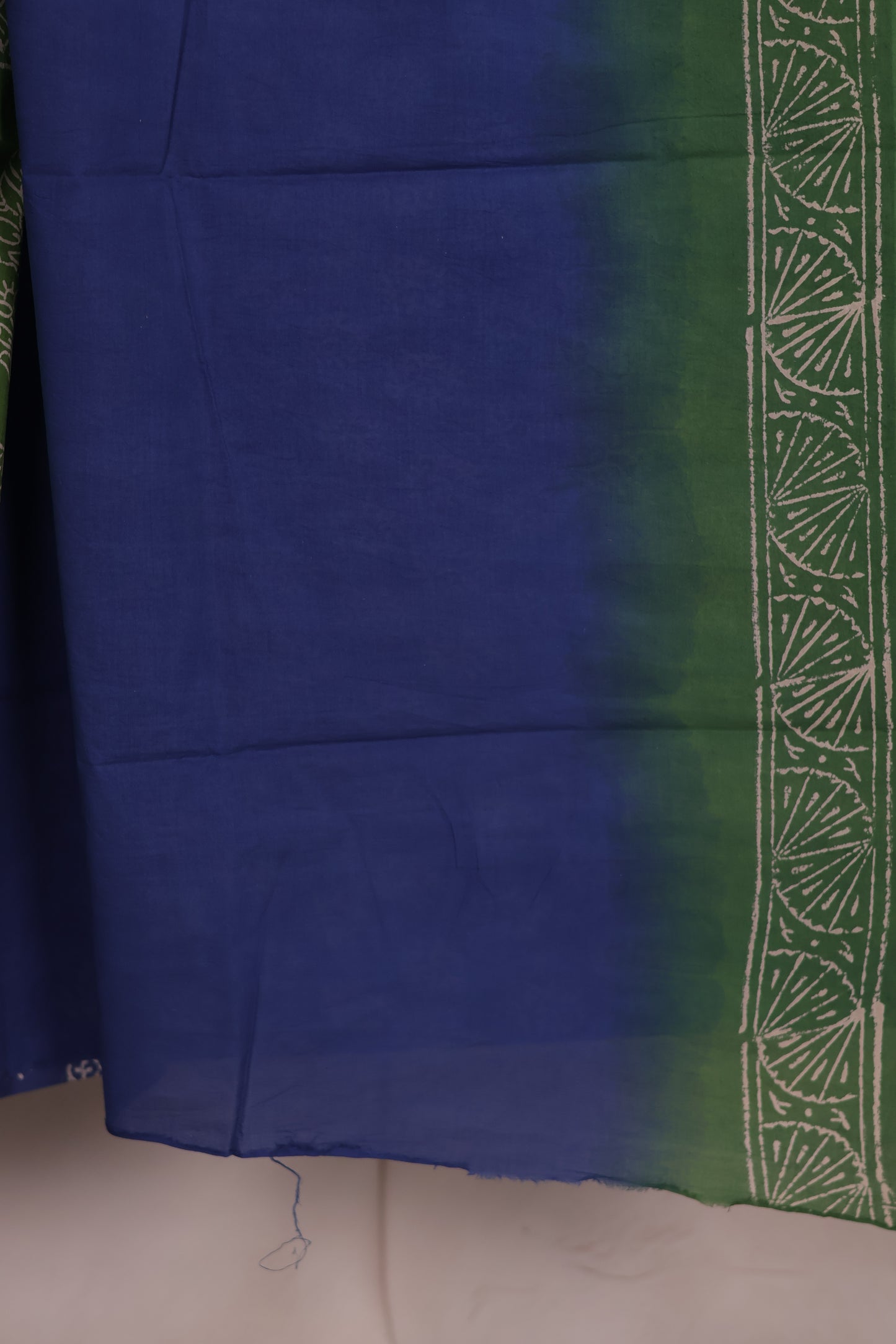 Green And Blue Bagru Handblock printed MulMul cotton saree