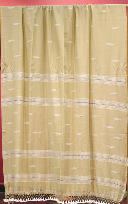 Pure Handwoven Malai Cotton Saree with Butta Weaving