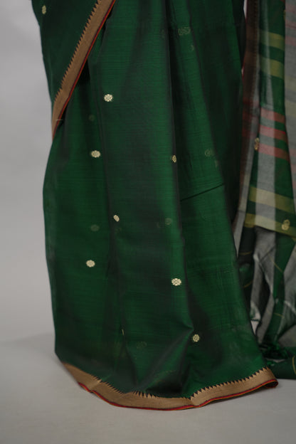 Green Narayanpet Cotton Saree With Butta Weaving | Looms & Tassels