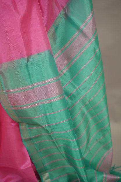 Baby Pink & Seagreen Handloom Mangalagiri Silk Saree| Looms & Tassels
