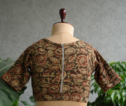 Neck Stretchable Hand block printed kalamkari blouse
