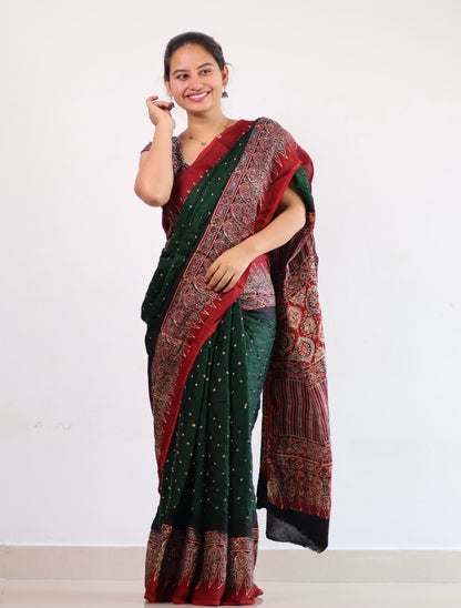 Ajrakh Bandhej Modal Silk Saree