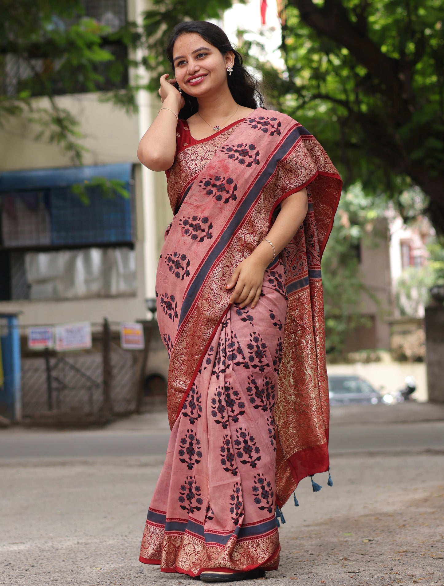 Contemporary Ajrakh Dola Silk Saree