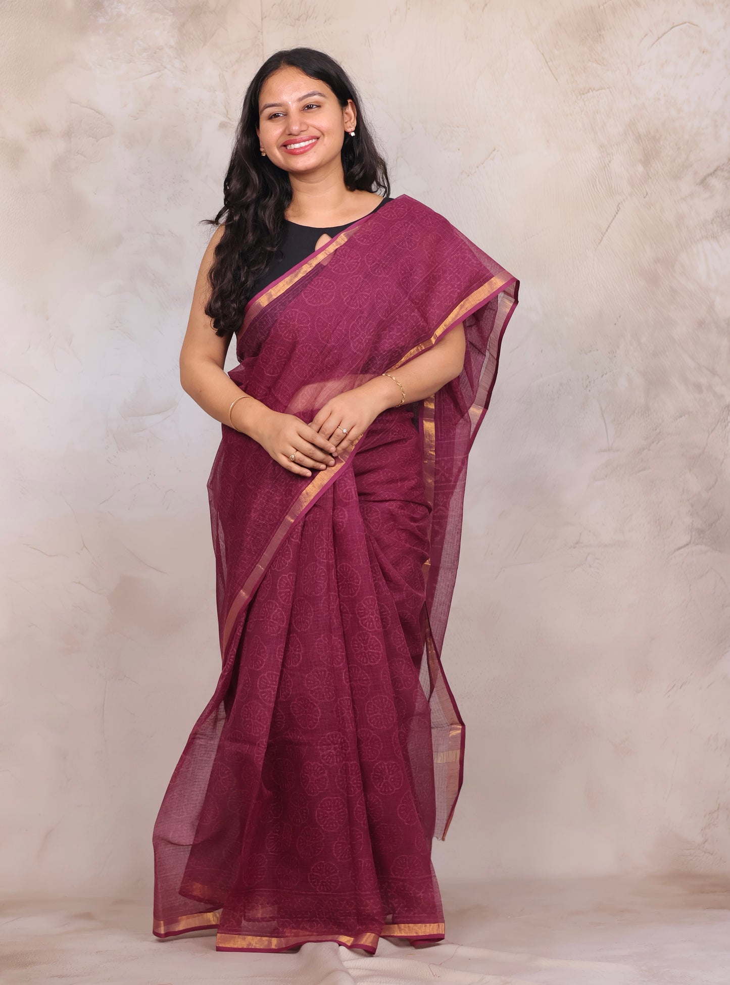 Pure Kota Doria Saree with Bagru Handblock Prints | Looms & Tassels