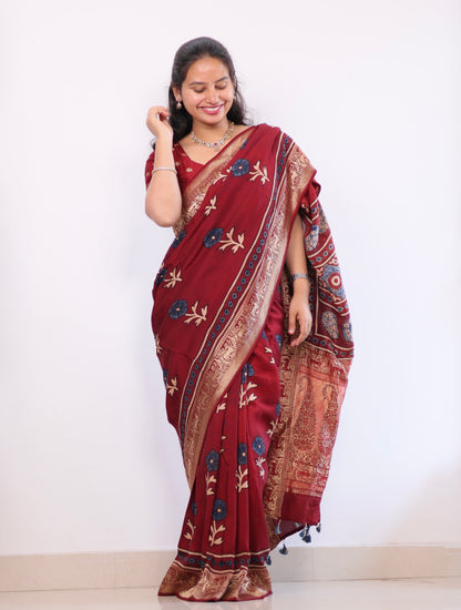 Ajrakh Dola Silk Saree