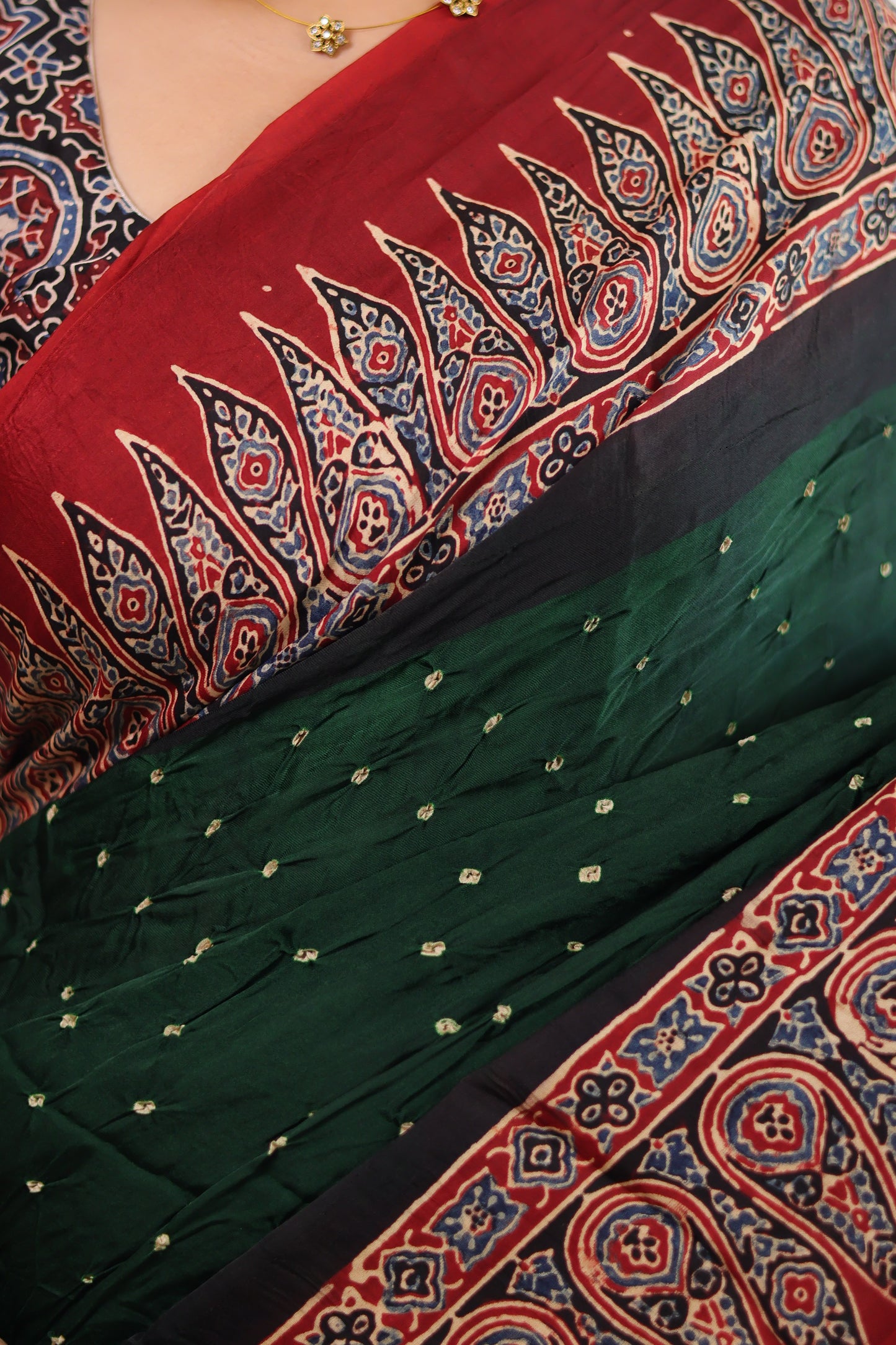 Ajrakh Bandhej Modal Silk Saree