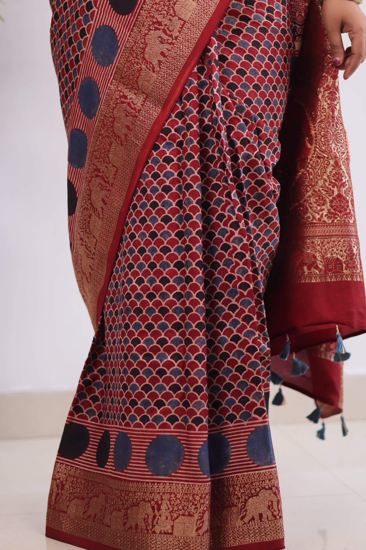 Ajrakh Dola Silk Saree