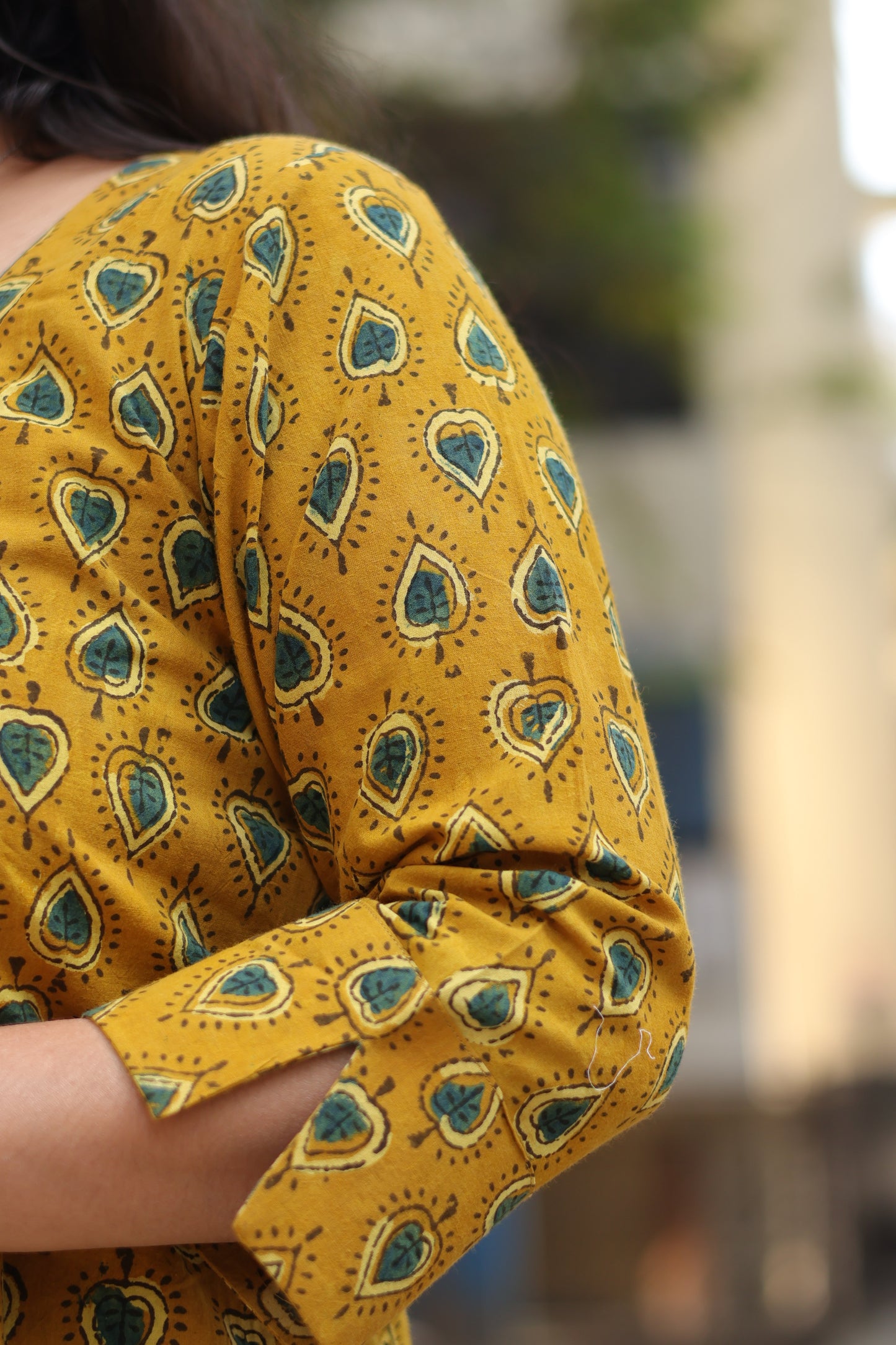 Mustard Ajrakh Hand Block printed Kurti