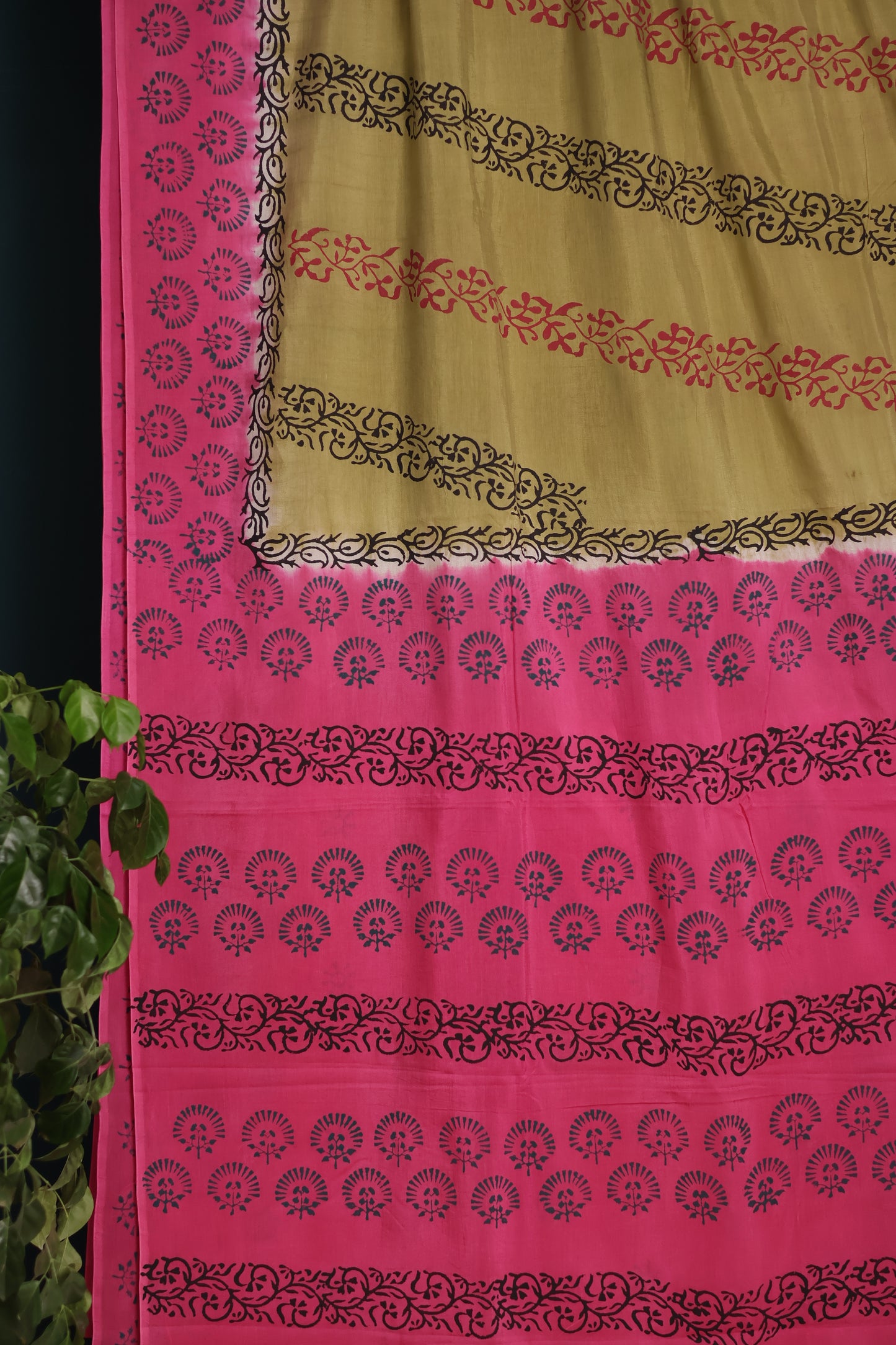 Hand dyeing premium chennur silk with block prints saree