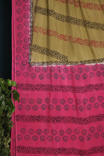 Hand dyeing premium chennur silk with block prints saree