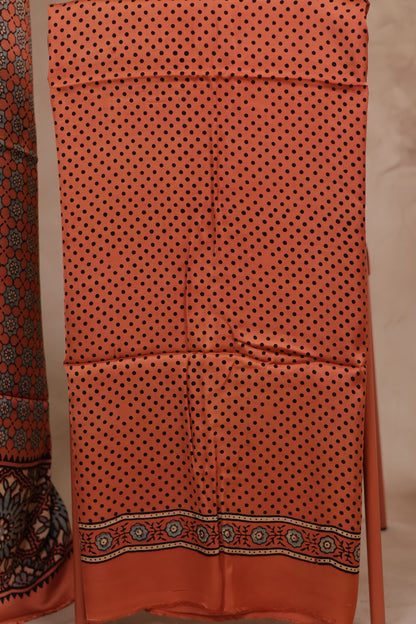 Brown Ajrakh Hand Block Printed Natural Dyed Modal Silk 2 Piece Suit Set | Looms & Tassels