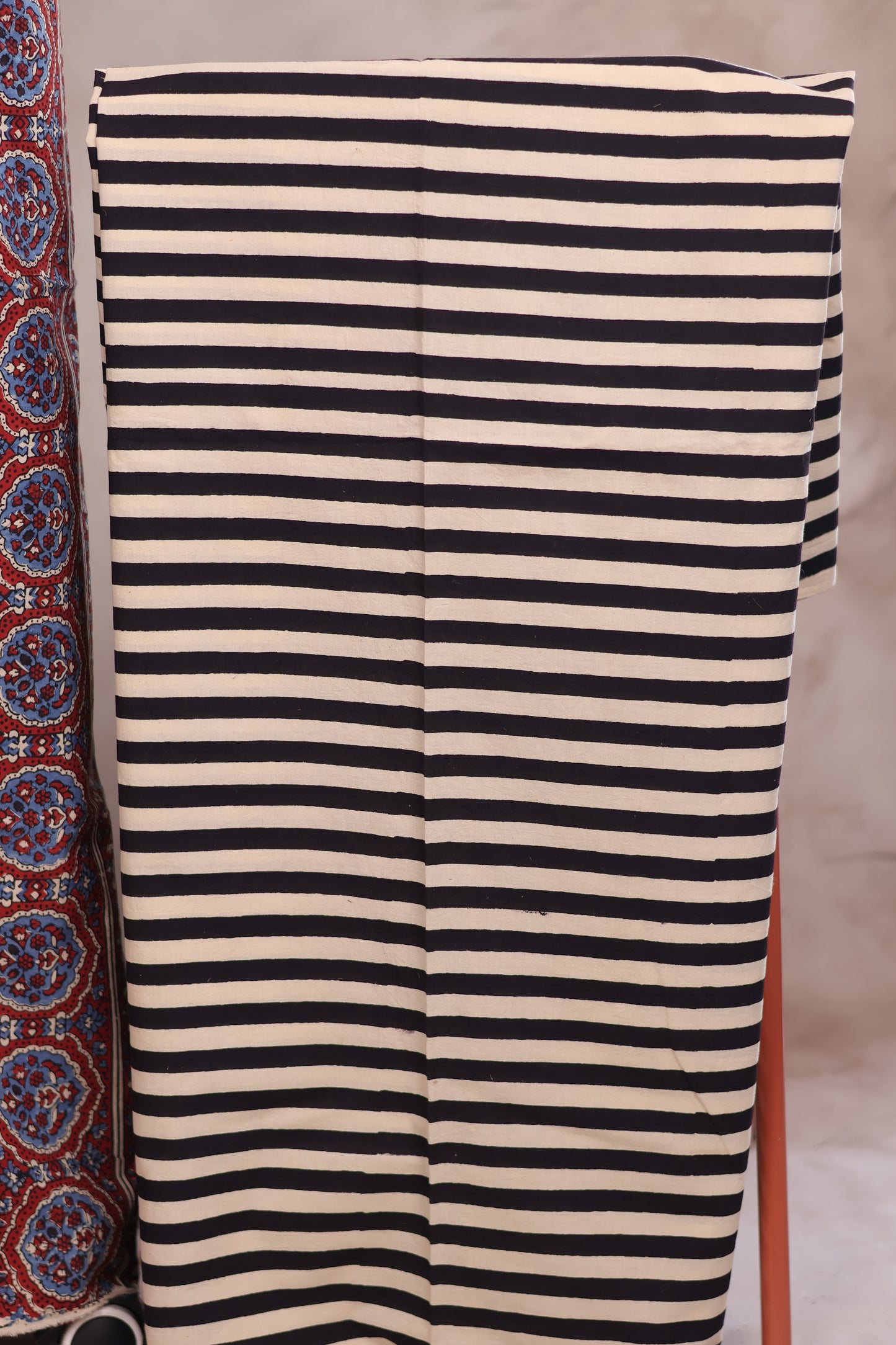 Contemporary Stripes Ajrakh Handblock Printed Pure Cotton 2 Piece Suit Set | Looms & Tassels