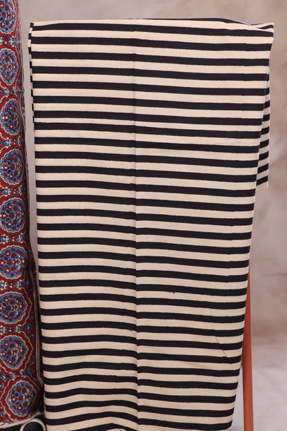Contemporary Stripes Ajrakh Handblock Printed Pure Cotton 2 Piece Suit Set | Looms & Tassels