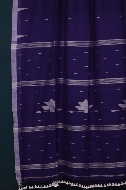 Blue Pure Handwoven Malai Cotton Saree with Butta Weaving border