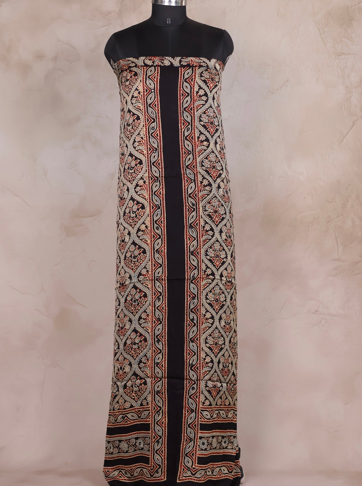 Mirror Work Black Ajrakh Handblock Printed Modal Silk 2 Piece Suit Set | Looms & Tassels