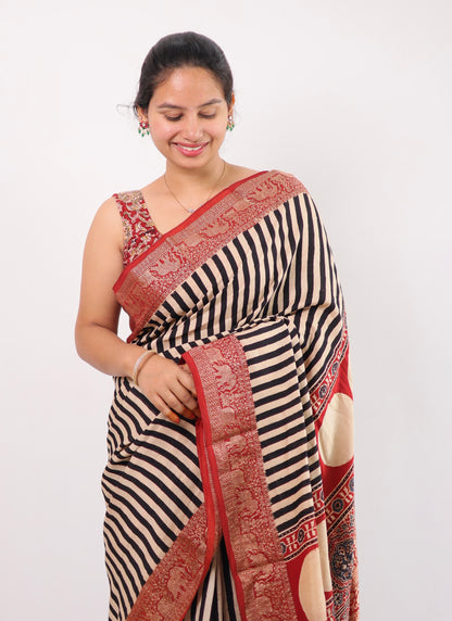 Ajrakh Dola Silk Saree