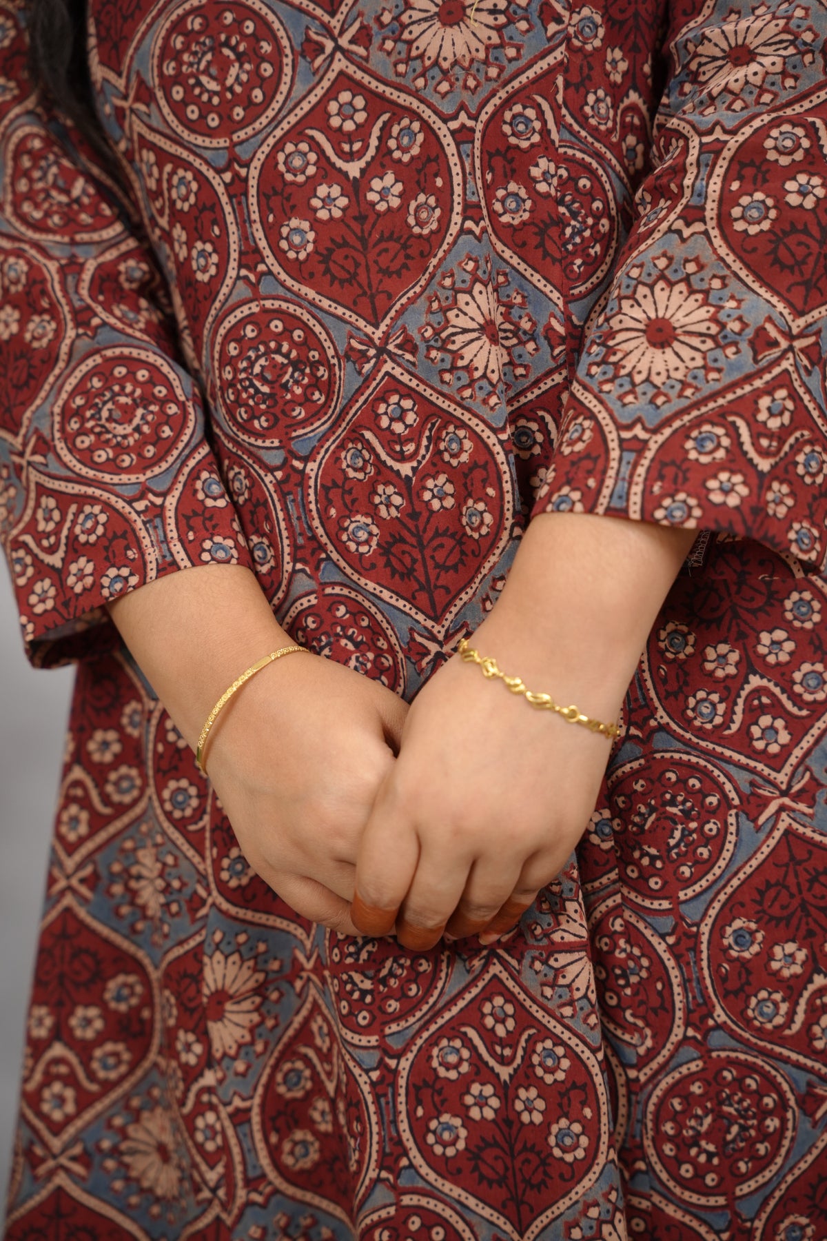 Maroon Ajrakh Cotton Kali Kurta | Looms & Tassels