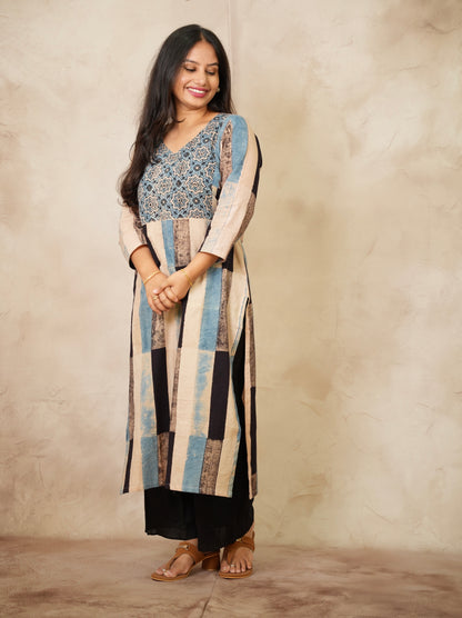 Contemporary Ajrakh Pattern Hand Block printed Kurti | Looms & Tassels