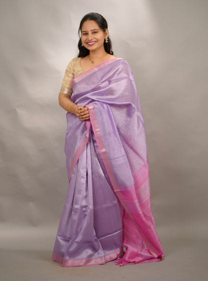 Lavender & Pink Handloom Mangalagiri Silk Saree| Looms & Tassels