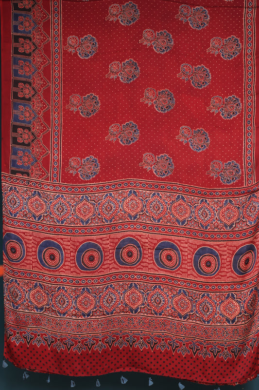 Pure Ajrakh Hand Block Printed Modal Silk Saree
