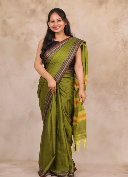 Green Narayanpet Cotton Saree | Looms & Tassels