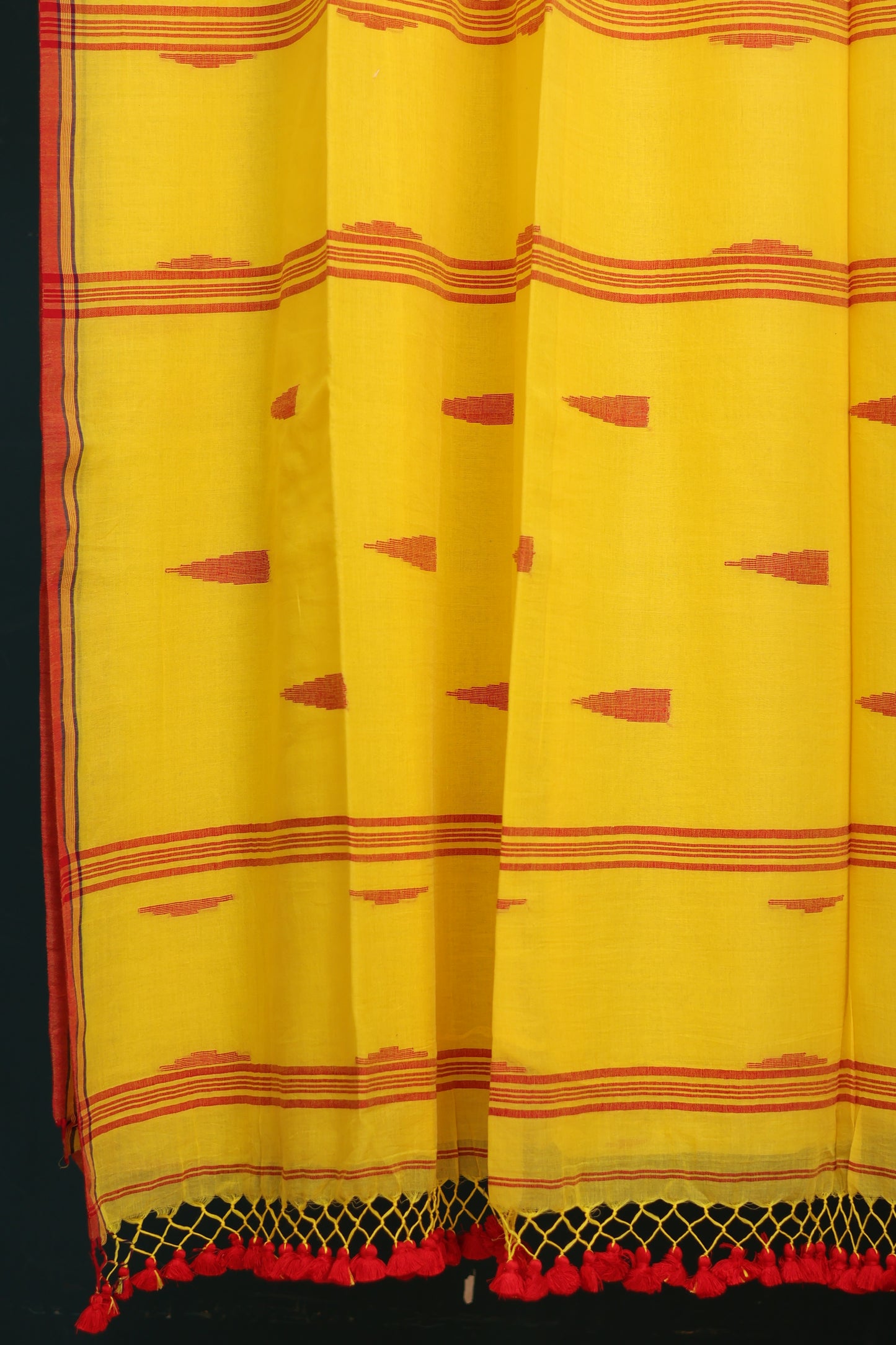 Yellow Pure Handwoven Malai Cotton Saree with Butta Weaving border