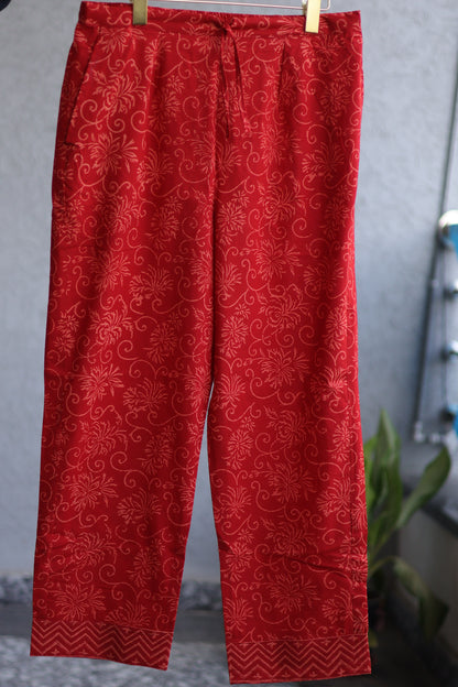 Red Handblock printed kota 3 piece suit (stitched)