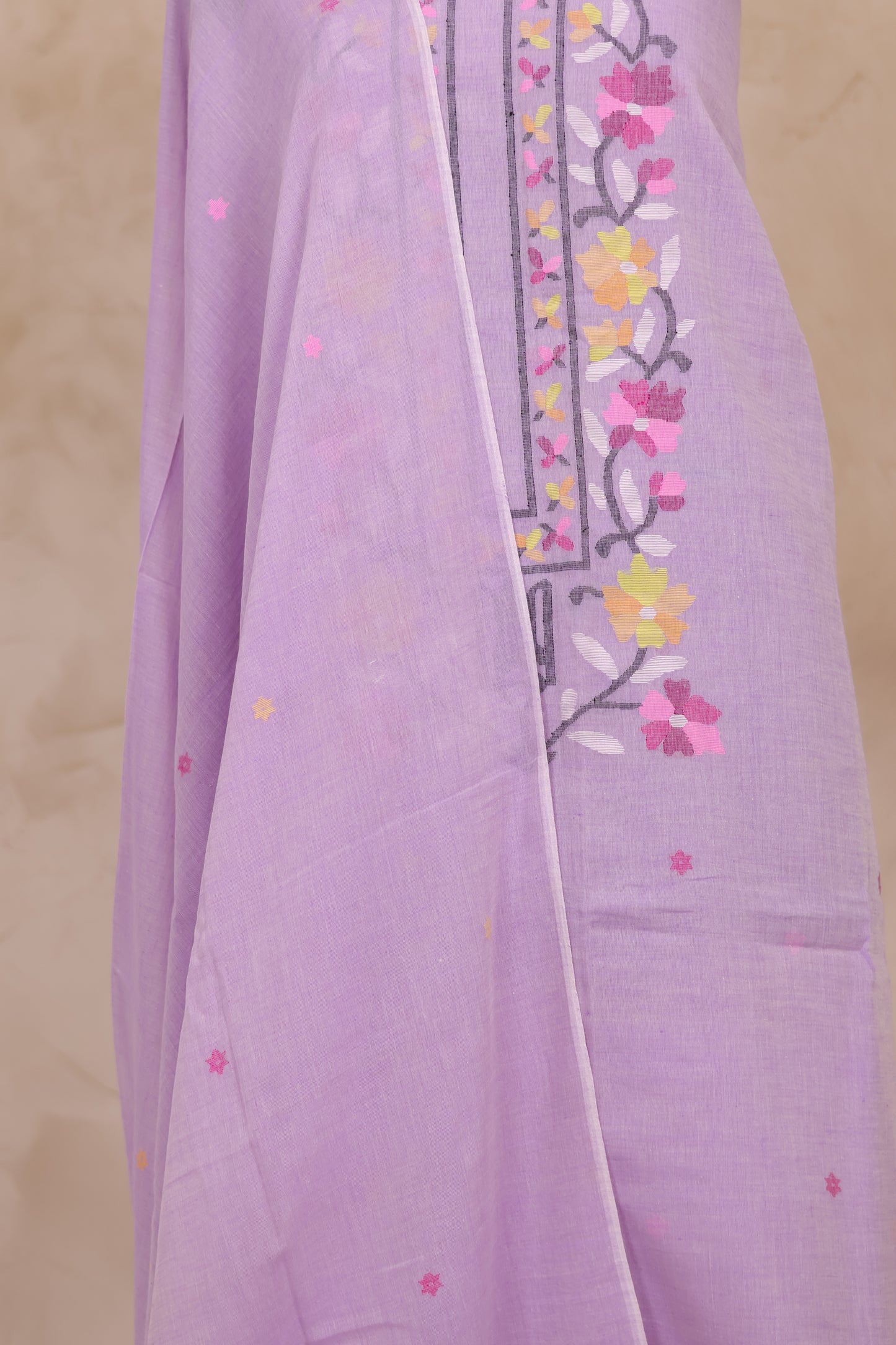 Lavender Handwoven Jamdhani weaving pure Malai cotton 2 piece suit sets | Looms & Tassels