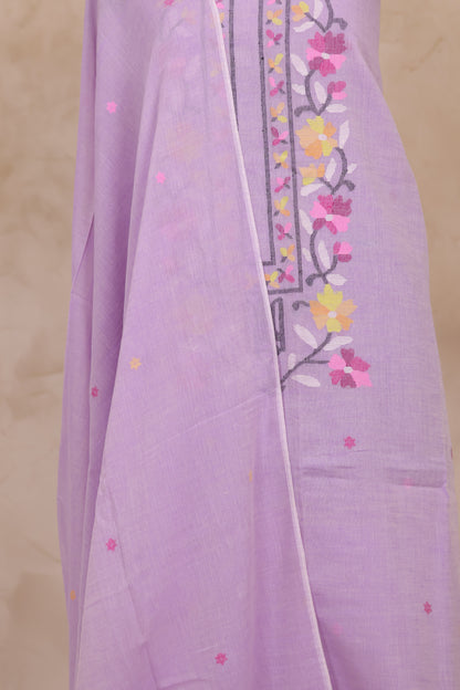 Lavender Handwoven Jamdhani weaving pure Malai cotton 2 piece suit sets | Looms & Tassels