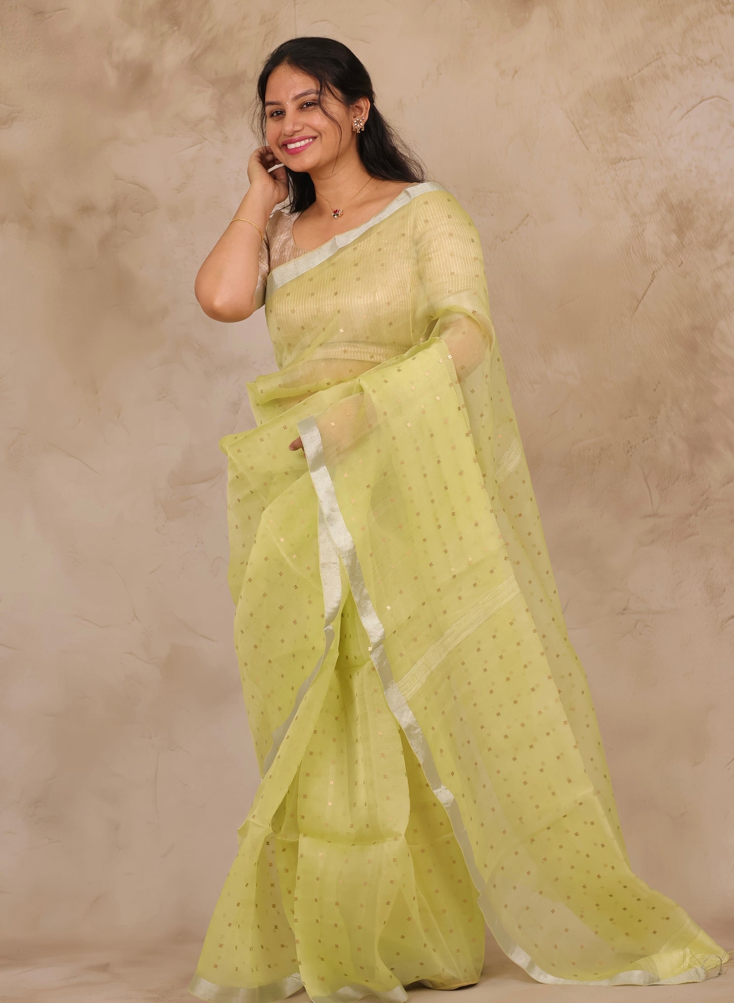 Pastel Yellow Handwoven Muslin Silk Saree With Sequence Work | Looms & Tassels