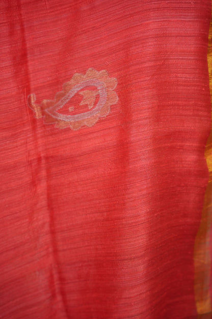 Red Handloom Jamdhani Pure Matka Silk Saree with Muslin Silk Pallu