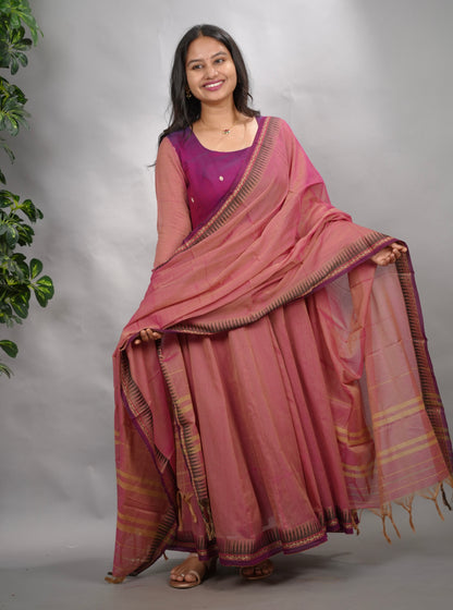 Duel shade Narayanpet Cotton Anarkali Dress with Narayanpet Dupatta | Looms & Tassels