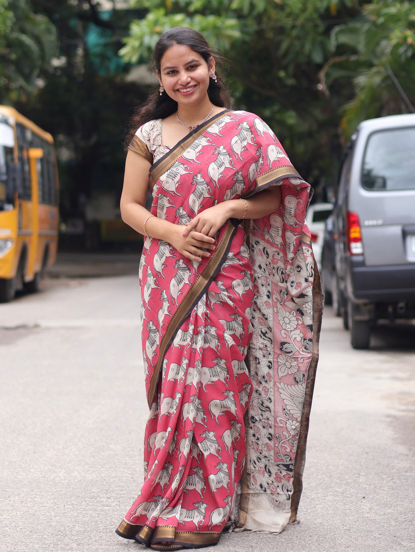 Pink pichwai Nizam Border Kalamkari Silk Saree