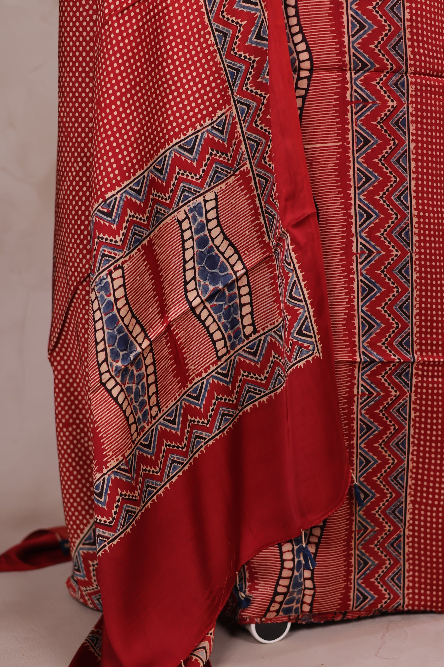 Maroon Ajrakh Handblock Printed Modal Silk 2 Piece Suit Set | Looms & Tassels