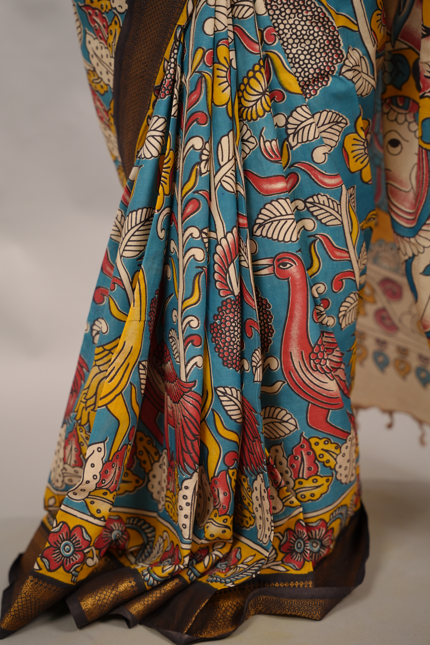 Blue Kalamkari Nizam Border Chennur Silk Saree | Looms & Tassels