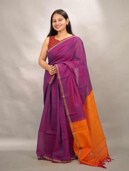 Magenta Narayanpet Cotton Saree | Looms & Tassels