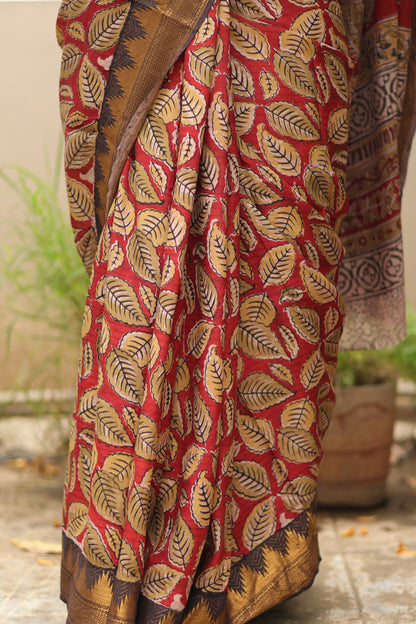 Kanchi border Kalamkari chennur silk saree