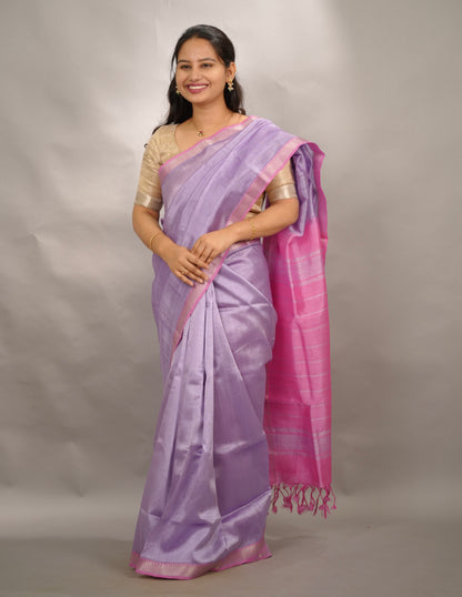 Lavender & Pink Handloom Mangalagiri Silk Saree| Looms & Tassels