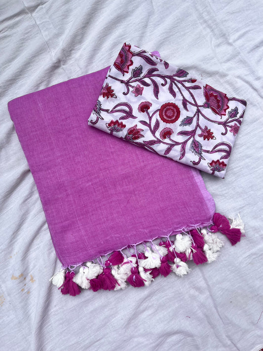 Lilac Pure Handwoven Malai Cotton Saree