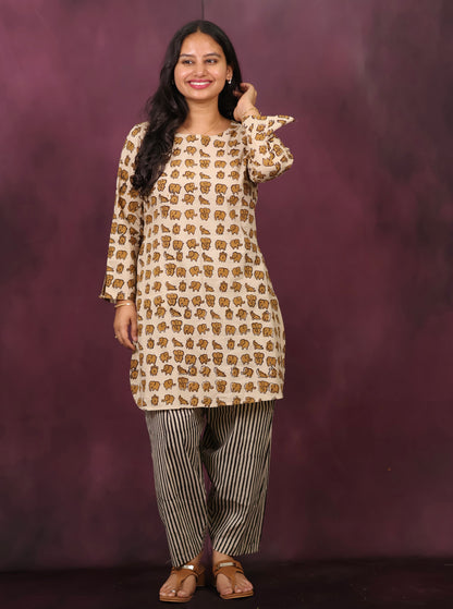 Cream Pure Mul Cotton Co-ord Set (Set of 2) | Looms & Tassels