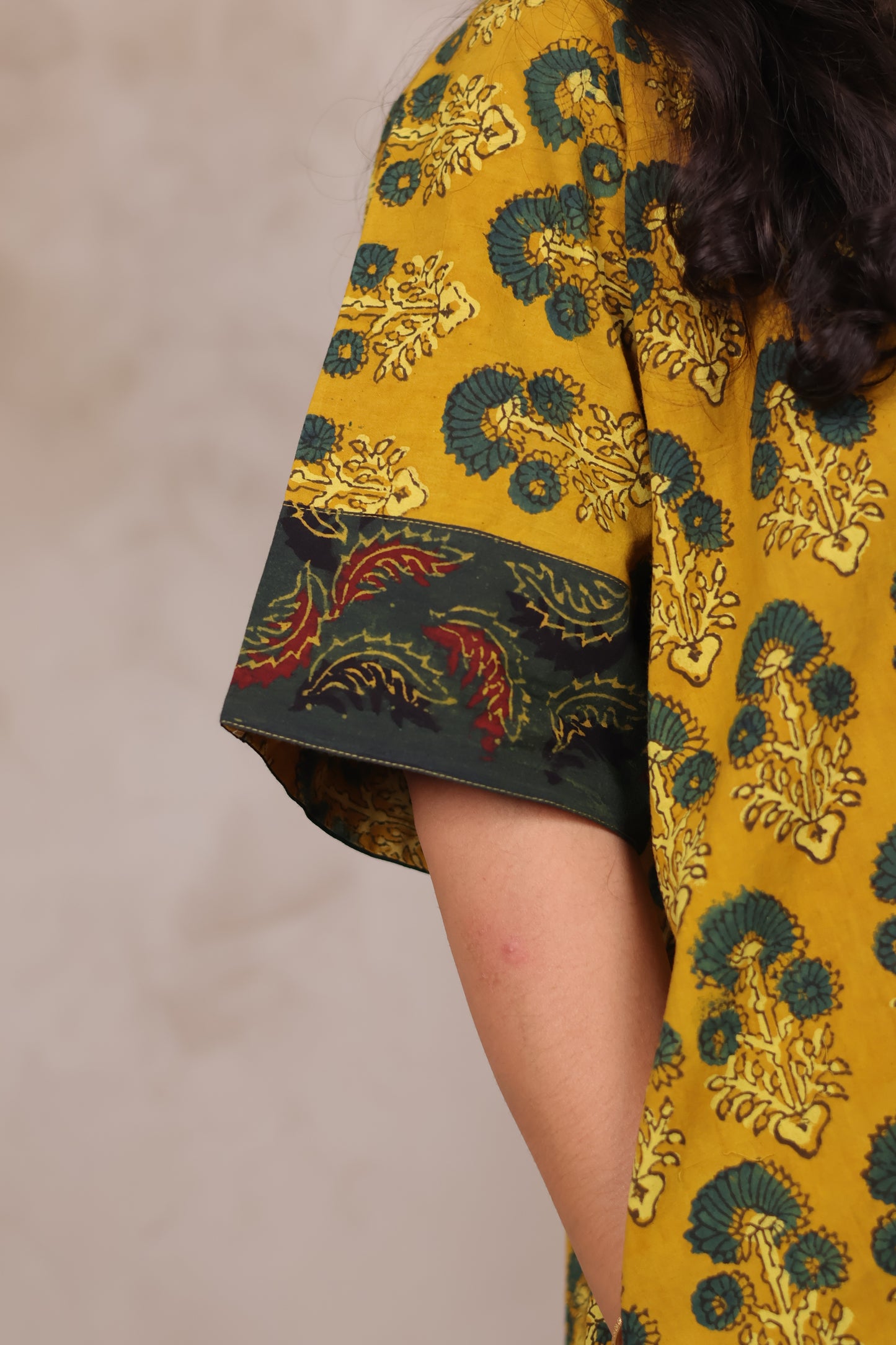 Mustard Ajrakh Handblock Printed Cotton Kaftan shirt dress – Elegant & Breathable Ethnic Wear | Looms & Tassels
