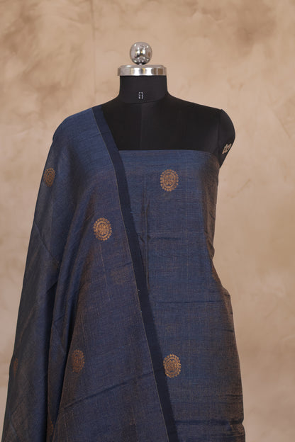 Grey Handwoven Jamdhani weaving Tissue Linen 2 piece suit sets | Looms & Tassels