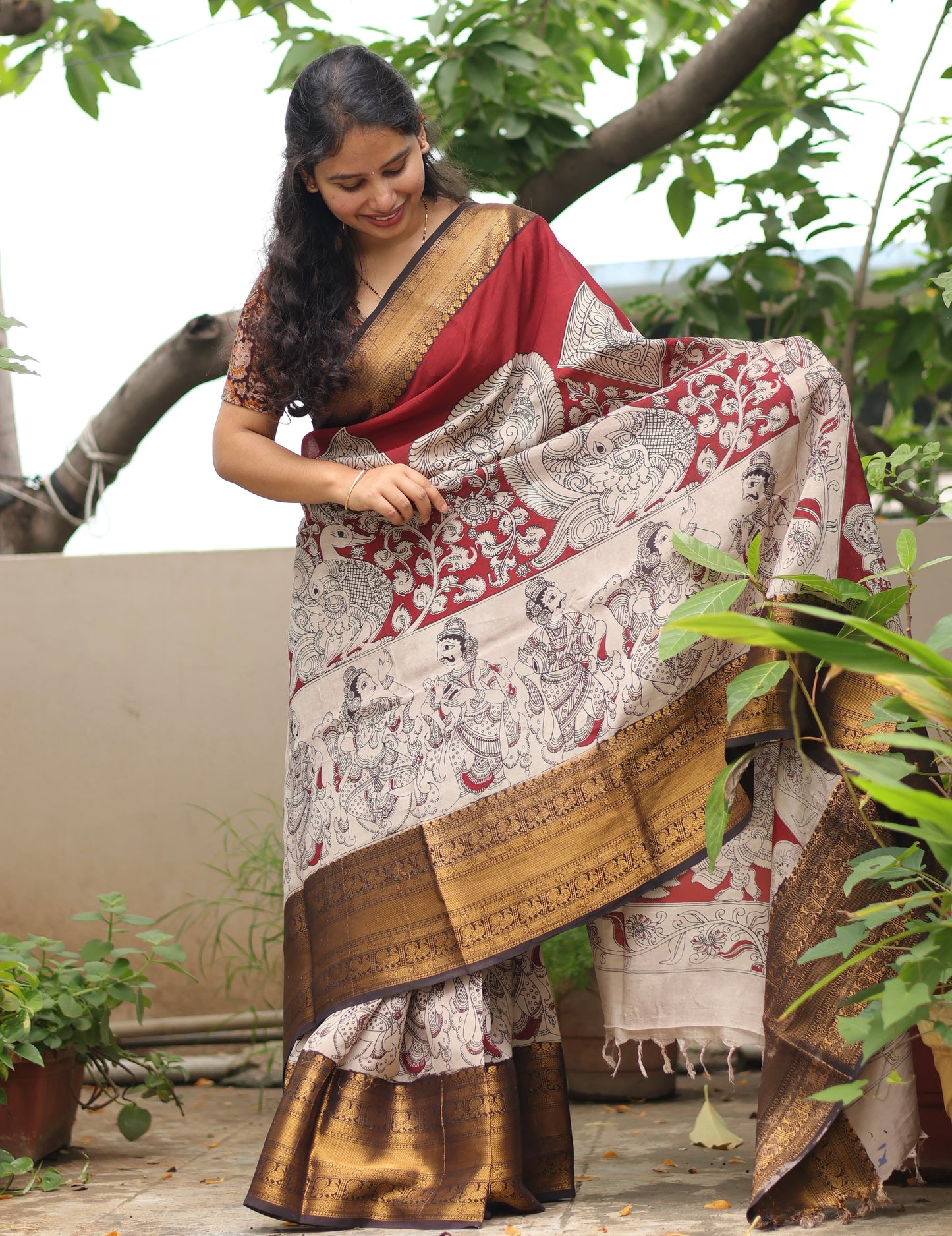 Kanchi border Kalamkari chennur silk saree