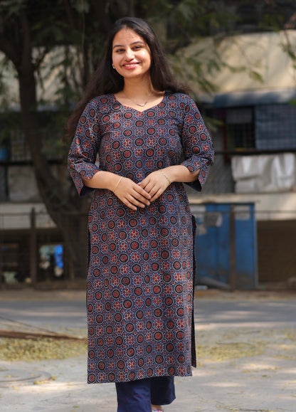 Indigo Ajrakh Hand Block Printed Kurti
