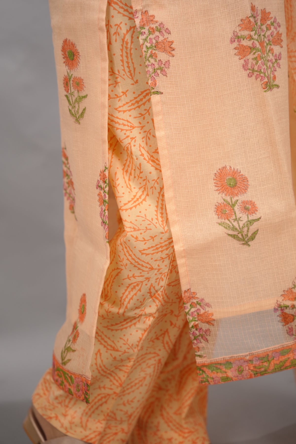 Pastel Handblock printed kota 3 piece suit (stitched)| Looms & Tassels
