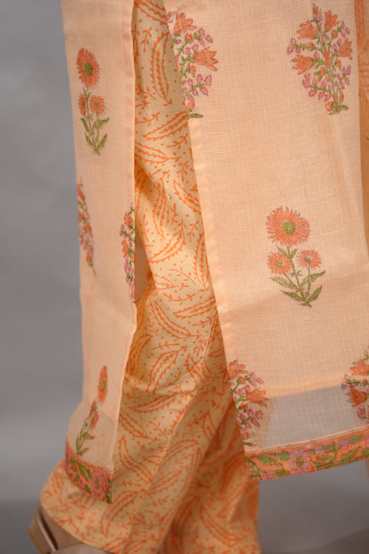 Pastel Handblock printed kota 3 piece suit (stitched)| Looms & Tassels