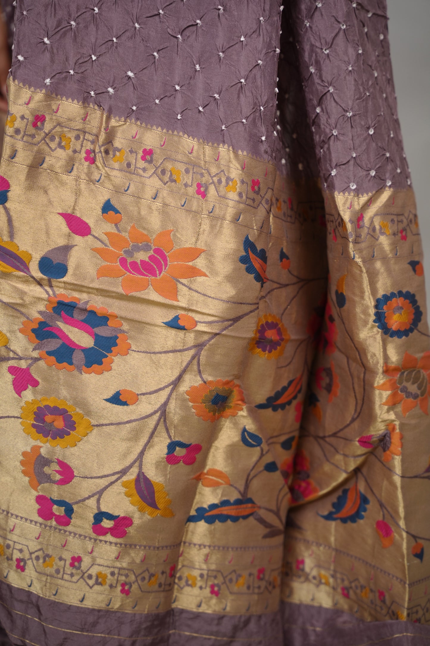 Handcrafted Bandhani Paithani Dola Silk Saree | Looms & Tassels