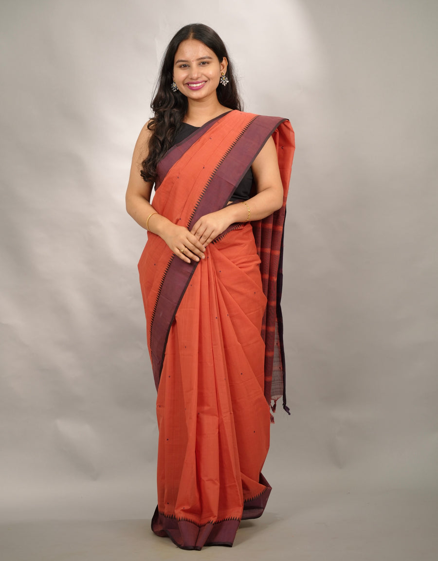 Rust handloom venkatagiri cotton saree Without Blouse | Looms & Tassels