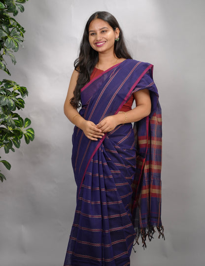 Blue Narayanpet Cotton Saree | Looms & Tassels